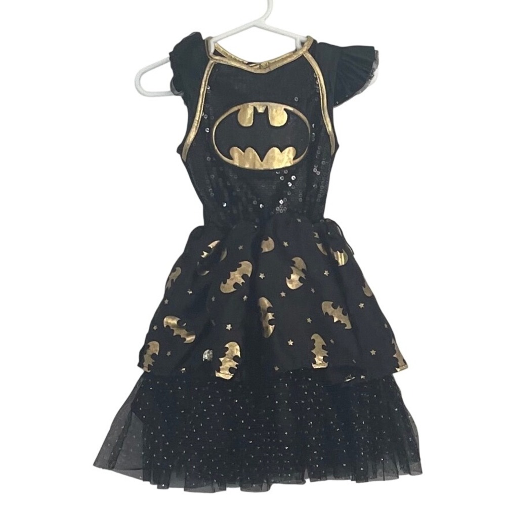 Batgirl Girls Black Gold Sequin Tutu Costume Dress DC Comics Halloween 3T/4T